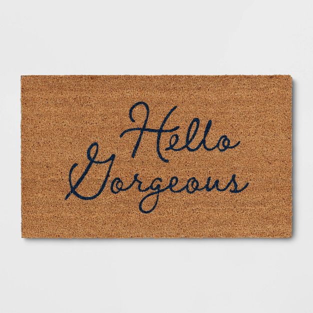 Photo 1 of 1'6"x2'6" Hello Gorgeous Doormat Dark Blue/Brown - Threshold™

