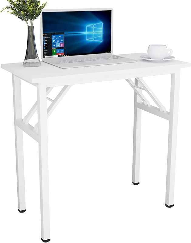 Photo 1 of DlandHome 31.5 Inches Small Folding Computer Desk for Home Office Folding Table Writing Table for Small Spaces Study Table Laptop Desk No Assembly Required Black (White)
