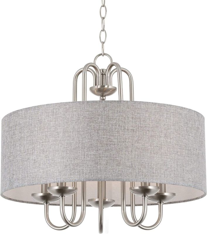 Photo 1 of Kira Home Gwenyth 20" 5-Light Modern Drum Chandelier + Gray Fabric Shade, Brushed Nickel Finish
