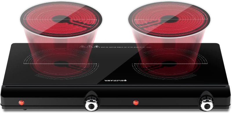 Photo 1 of Electric Hot Plate for Cooking, Infrared Double Burner,1800W Portable Electric Stove,Heat-up In Seconds,Countertop Cooktop for Dorm Office Home Camp, Compatible with All Cookware
