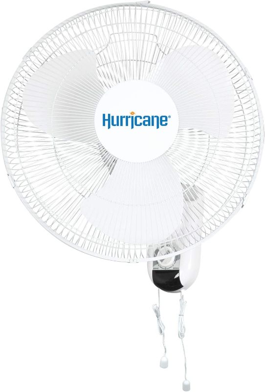 Photo 1 of Hurricane Classic 16 Inch Oscillating Wall Mount Fan with 3 Speed Settings, White
