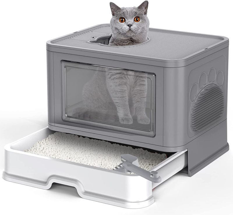 Photo 1 of ***Damaged*** Cat Litter Box Fully Enclosed and Foldable,Top Entry Litter Box Storage and Deodorization Design Easy to Clean Covered Litter Box,Comes with a Cat Shovel Comes with a Cat Rubbing Device
