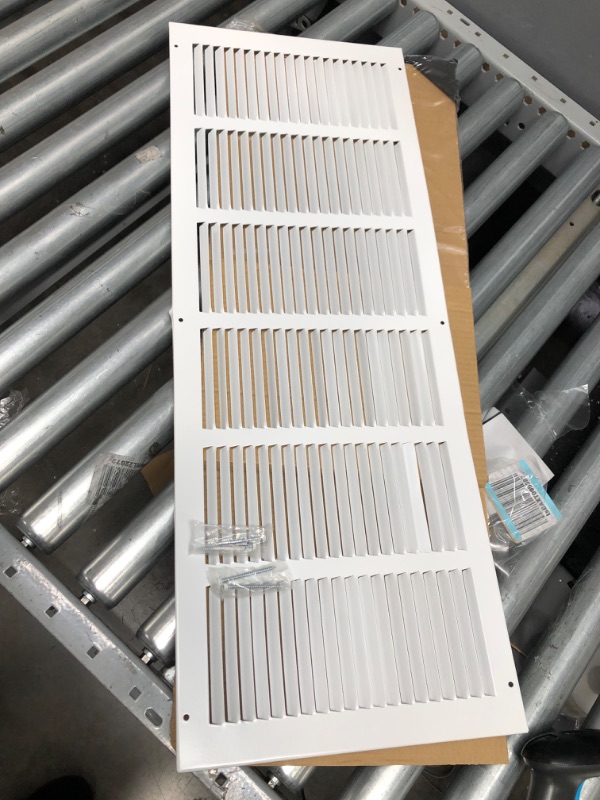 Photo 2 of 30"W x 10"H [Duct Opening Measurements] Steel Return Air Grille | Vent Cover Grill for Sidewall and Ceiling, White | Outer Dimensions: 31.75"W X 11.75"H for 30x10 Duct Opening
