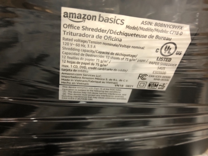 Photo 1 of Amazon Basics 12 Sheet Micro-Cut Paper,Credit card and CD Shredder for Office/Home (Renewed)
