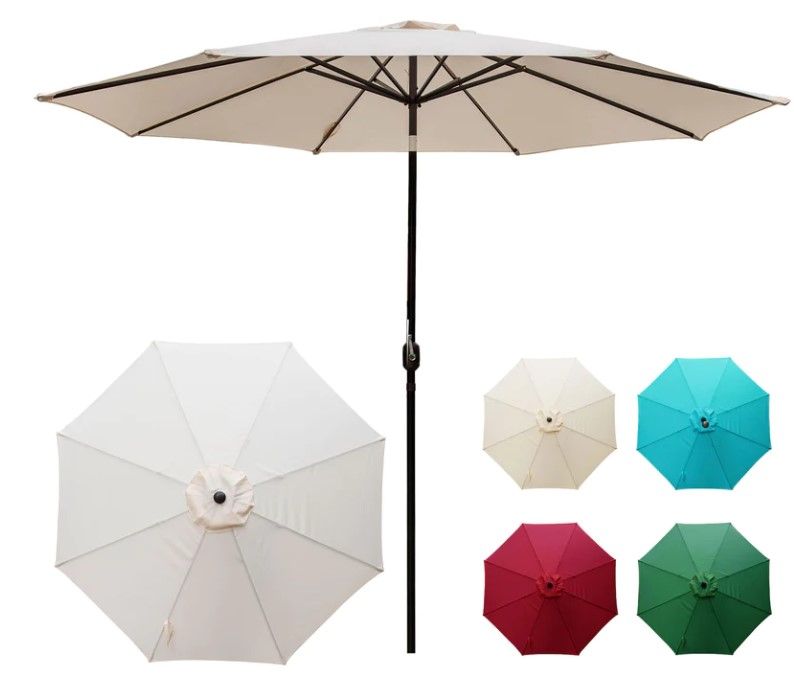 Photo 1 of 11 Feet Outdoor Market Umbrellas with Push Button Tilt, Crank And 8 Ribs - Beige
