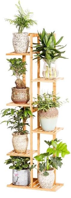 Photo 1 of Bamboo 6 Tier 7 Potted Plant Stand Rack Multiple Flower Pot Holder Shelf Indoor Outdoor Planter Display Shelving Unit for Patio Garden Corner Balcony Living Room
