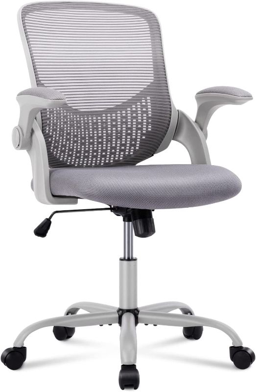 Photo 1 of Office Chair, Ergonomic Computer Chair Mesh Home Office Desk Chairs with Flip-up Armrests, Rolling Swivel Chair with Lumbar Support Height Adjustable, Grey
