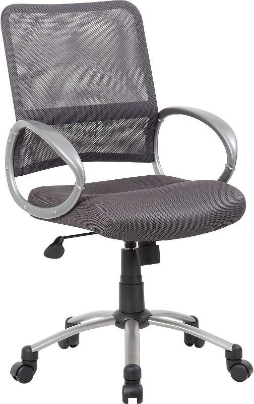 Photo 1 of Boss Office Products Mesh Back Task Chair with Pewter Finish in Charcoal Grey.
