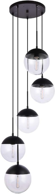 Photo 1 of A1A9 5-Light Sphere Glass Chandelier Ceiling Lights, Modern Elegant Clear Glass Globe Pendant Light Fixture, E26 LED Hanging Lights for Kitchen Island, Bar, Dining Room, Counter, Cafe (Black).
