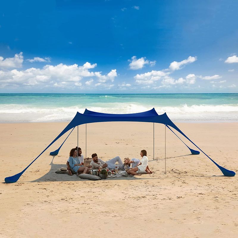 Photo 1 of 2022 Upgraded Beach Tent Pop Up Shade, HARBLAND 10X10 FT UPF50+ Beach Canopy with 8 Tent Stakes, 4 Support Ropes, Carry Bag for Outdoor, Adult and Baby(4 Thickened Tip Poles, 4-8 People).
