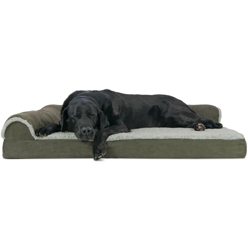 Photo 1 of  FurHaven Two-Tone Deluxe Chaise Orthopedic Dog Bed W/Removable Cover, Dark Sage, Jumbo.
