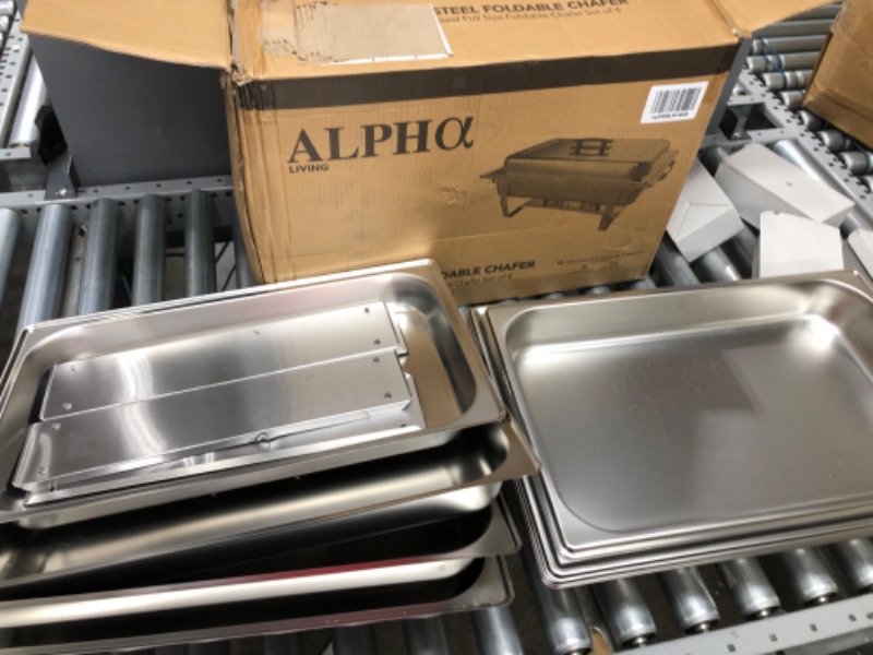 Photo 2 of ALPHA LIVING 70014-GRAY 4 Pack 8QT Chafing Dish High Grade Stainless Steel Chafer Complete Set, 8 QT, Alpine Gray Handle