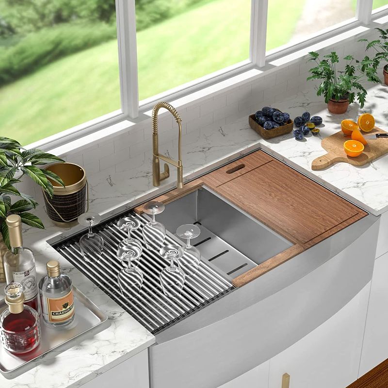 Photo 1 of 30" Stainless Steel Farmhouse Sink-Brzkyr 30"x22" Kitchen Apron Front Workstation Ledge Sink, 16 Gauge Handmade Luxury Single Bowl Farm Sink Rust Resistant
