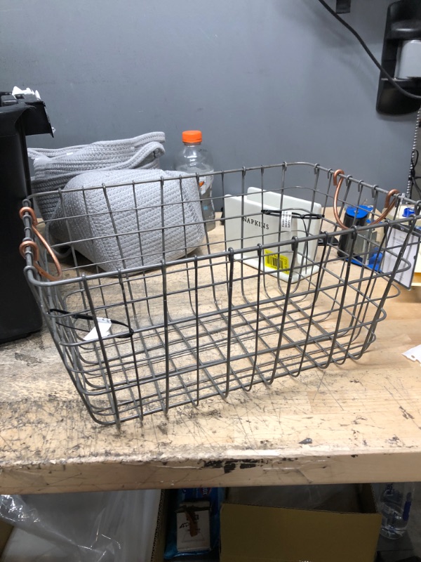 Photo 2 of 16"x11"x8" Wire Basket with Handle Gray/Copper - Threshold™
