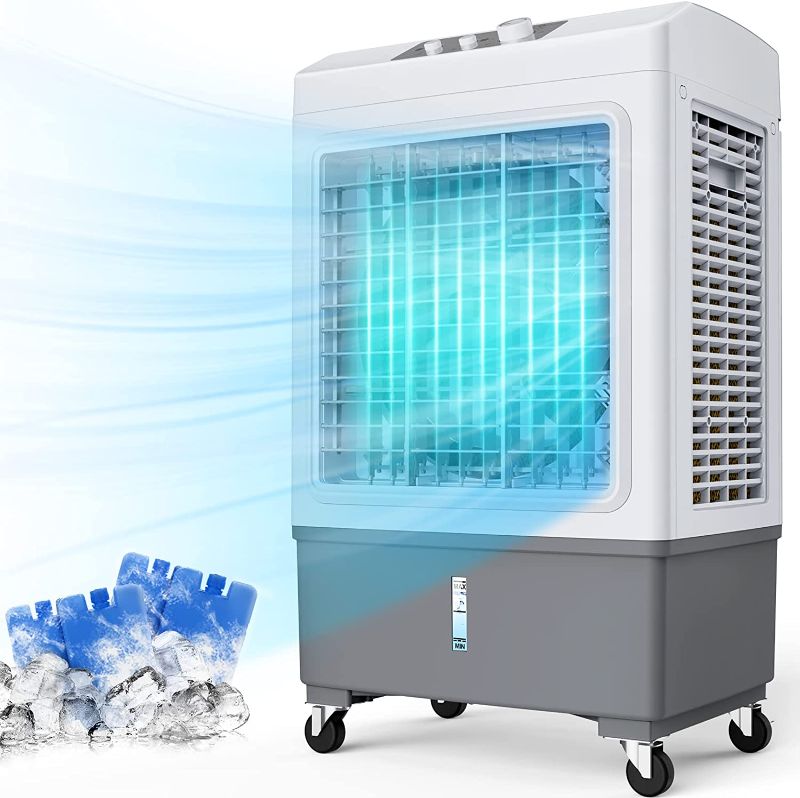 Photo 1 of POWERED ON***
Evaporative Cooler - AOLOS Windowless Air Conditioner w/ 3 Speeds, Swamp Cooler for Cooling Up to 700 Sq.ft, 5 Gallon Tank & 4 Ice Packs, 60° Swing, Evaporative Air Cooler for Backyard Garage Outdoor