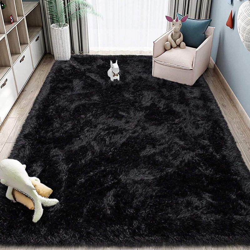 Photo 1 of 5x8 Black Area Rugs for Living Room Super Soft Floor Fluffy Carpet Natural Comfy Thick Fur Mat Home Furry Bedroom Rug
