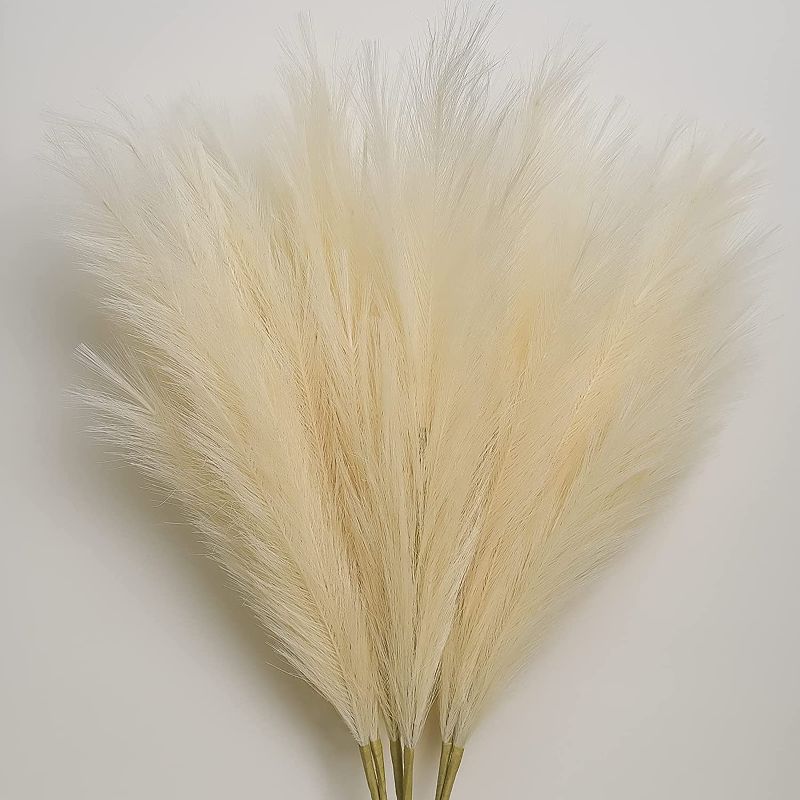 Photo 1 of 6pcs Faux Pampas Grass, 32.7"/2.72FT Tall Fluffy Pampas Grass Dried Plants for Vase Filler Living Room Kitchen Boho Decor Beige
