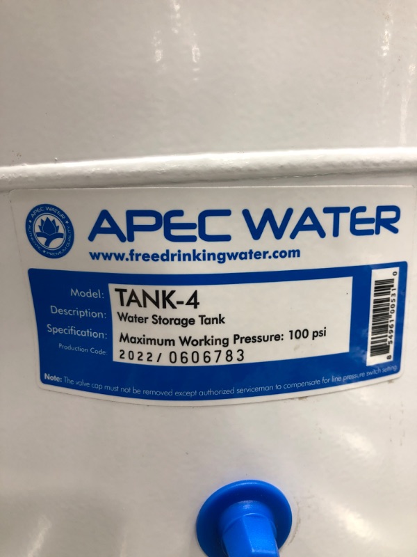 Photo 4 of APEC Water Systems TANK-4 4 Gallon Residential Pre-Pressurized Reverse Osmosis Water Storage Tank,White
