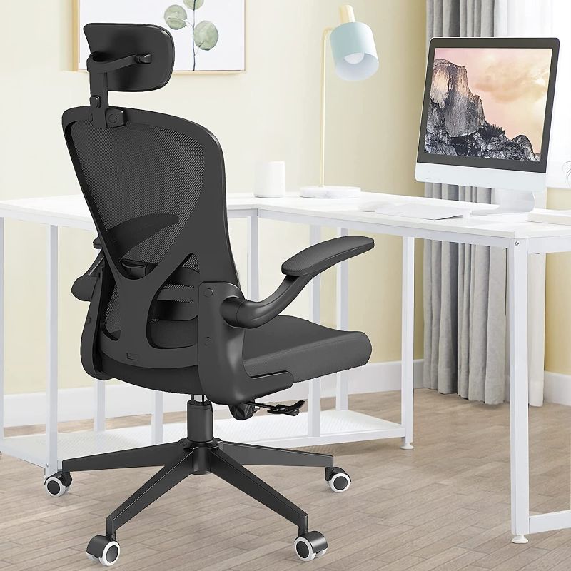 Photo 1 of ***MISSING COMPONENTS*** Wayaon Office Chair Ergonomic Home Desk Office Mesh Chair with Adjustable Headrest and Lumbar Support, Flip-Up Arms, Wheel High Back 360 Degree Swivel Computer Chair