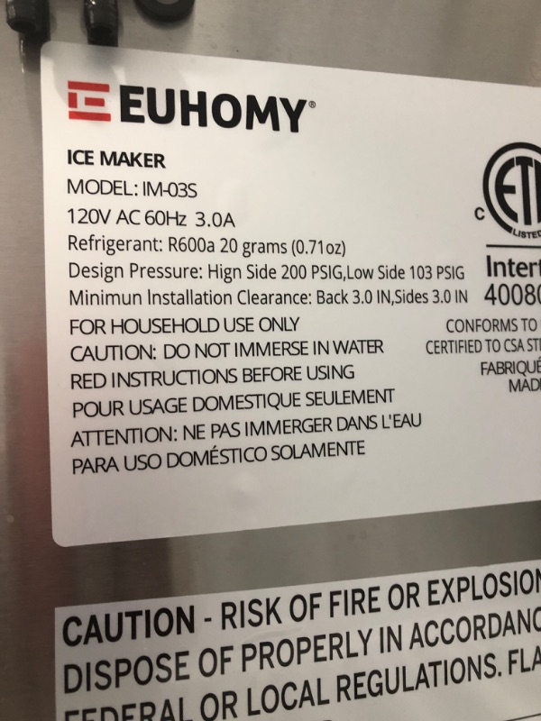 Photo 6 of Euhomy Nugget Ice Maker Countertop, Ice Maker 26-30lbs/day, Self-Cleaning & Auto Water Refill Pellet ice Maker, Sonic Ice Maker for Home/Kitchen/Office.
