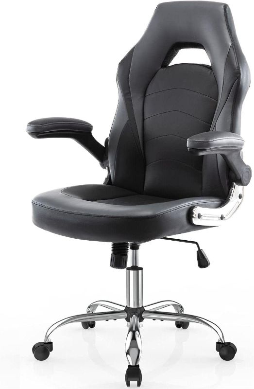 Photo 1 of Office Gaming Chair - Ergonomic Computer Desk Chairs with Flip-up Armret, Executive Swivel Task Chairs, PU Leather, Thick Padding
