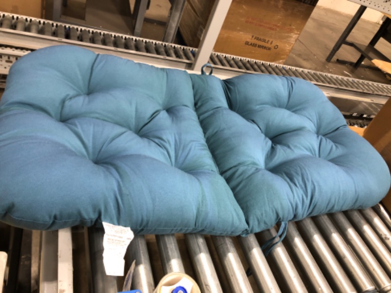 Photo 2 of *SIMIALR TO STOCK PHOTO**- Pillow Perfect 507095 Outdoor/Indoor Forsyth -Pool Tufted Loveseat Cushion, 44" x 19", Turquoise
