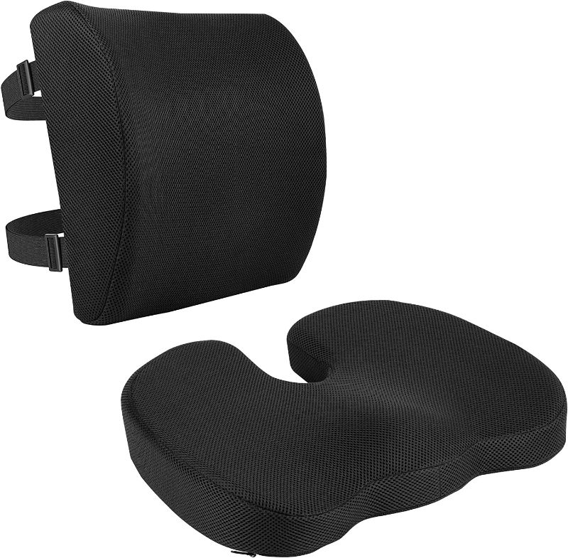 Photo 1 of Amazon Basics Seat Cushion & Lumbar Support, Memory Foam, Black, 2-Pack
