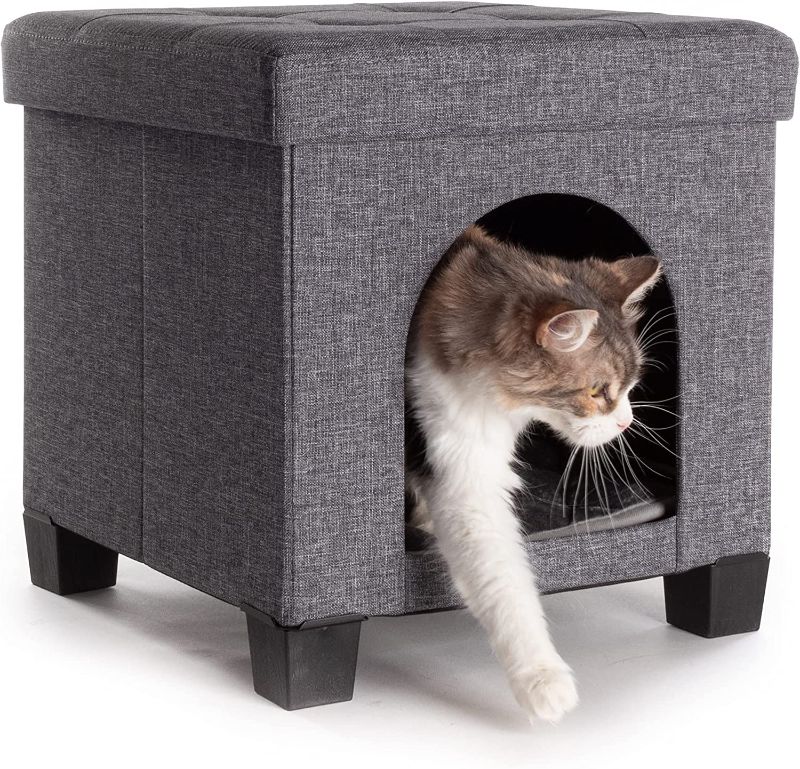 Photo 1 of 
Pawristocrat Cat Bed Unique Pet House Ottoman with Tray Table - Folding Footrest Seat - Large Cat Cube Condo - Beds for Cats and Small Dogs with Fully Washable Mat - Charcoal Cube 15.75x15.75
