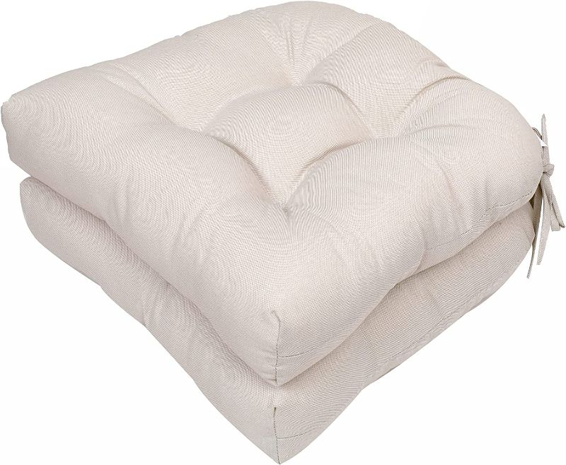 Photo 1 of RACE LEAF Outdoor Cushions 19" x 19" Patio Chair Seat Pads, Set of 2 Thick Fill Tufted Square Patio Cushions, Water-Resistant Olefin Chair Seat Cushion with Ties for Non-Slip Support, Beige
