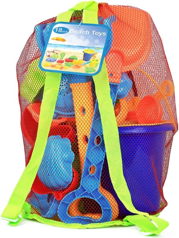 Photo 1 of Click N Play 18Piece Beach Sand Toy Set, Bucket, Shovels, Rakes, Watering Can, Molds