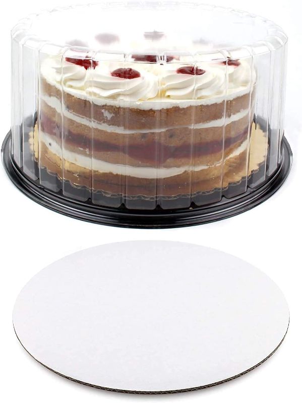 Photo 1 of 10 Pack Disposable Plastic Cake Container 10" & Cake Boards 9", Clear Plastic Cake Carrier for Transport, Disposable Cake Holder for Storing, Displaying Cakes
