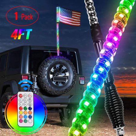 Photo 1 of 1PC 4FT Spiral RGB LED Whip Light with Spring Base Chasing Light RF Remote Control Lighted Antenna Whips for Can-Am ATV UTV RZR Polaris Dune Buggy Off.
