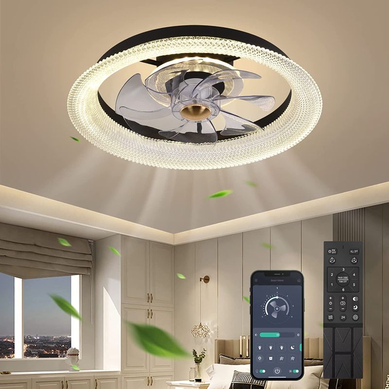 Photo 1 of 2022 Upgraded Fszdorj Ceiling Fan F099 Black Ceiling Fans with Lights App & Remote Control, Timing & 3 Led Color Led Ceiling Fan, 6 Wind Speeds Modern Ceiling Fan for Bedroom, Living Room, Small ROOM