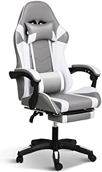 Photo 1 of YSSOA Gaming Office High Back Computer Ergonomic Adjustable Swivel Chair with Headrest and Lumbar Support, with footrest, 440lb Capacity,Grey/White
