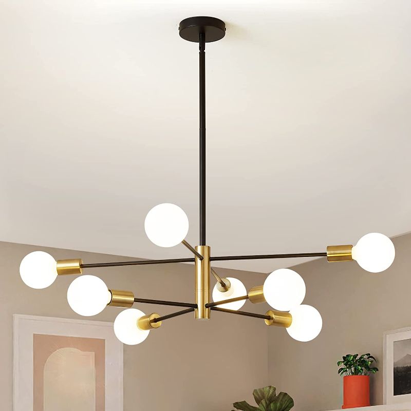 Photo 1 of Modern Sputnik Chandeliers Black and Gold Mid Century Chandelier 8-Light Dining Room Light Fixture Height Adjustable Ceiling Lights Farmhouse Chandeliers for Kitchen Island Living Room
