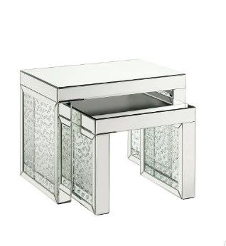 Photo 1 of 18" Nysa Accent Table Mirrored/Faux Crystals Inlay - Acme Furniture

