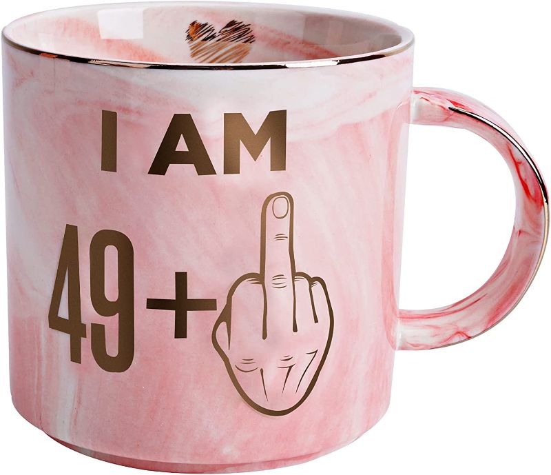 Photo 1 of 50th Birthday Gifts for Women - Funny Turning 50 Year Old Birthday Gift Ideas for Wife, Mom, Daughter, Sister, Aunt, Best Friends, BFF, Coworkers - Fabulous Pink Marble Mug, Ceramic 11.5oz Coffee Cup
