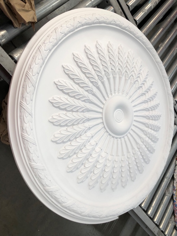 Photo 2 of 30" Round White Feather Decorative Ceiling Medallion Chandelier Lighting Trim