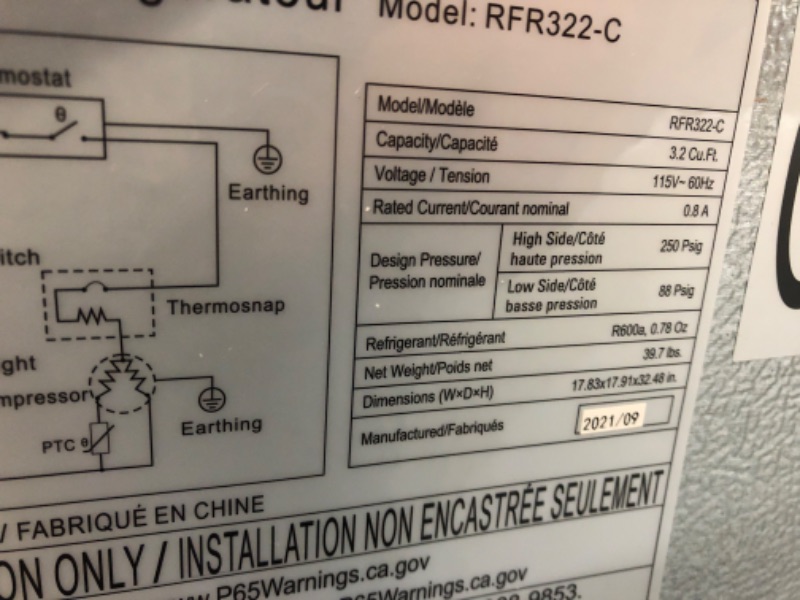 Photo 5 of RCA RFR322 Mini Refrigerator, Compact Freezer Compartment, Adjustable Thermostat Control, Reversible Door, Ideal Fridge for Dorm, Office, Apartment, Platinum Stainless, 3.2 Cubic Feet

