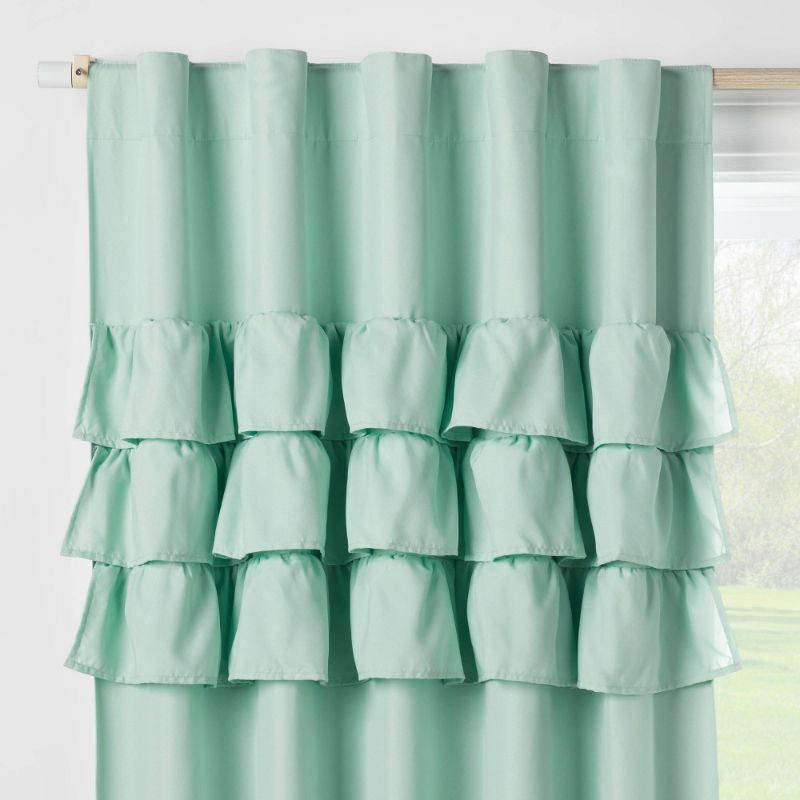 Photo 1 of 84" Blackout Ruffle Curtain Panel Green - PillowfortR
