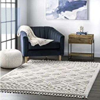 Photo 1 of 
Beige Shaggy Lattice Tassel Area Rug 9x12
