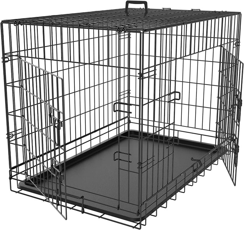 Photo 1 of 30/36/42 Inches Dog Crate Kennel Cage for Medium Large Dogs Indoor Outdoor Double Door Folding Wire Metal Pet Dog Crate with Tray
