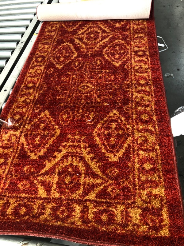 Photo 1 of 2'x8' Red/Yellow Patterned Rug Runner 