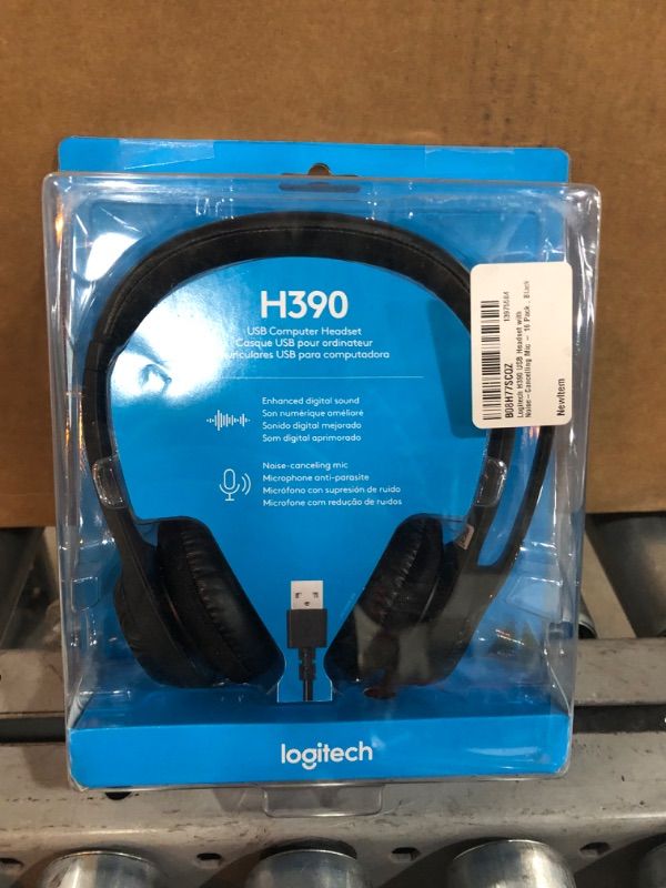 Photo 2 of Logitech H390 Wired Headset, Stereo Headphones with Noise-Cancelling Microphone, USB, In-Line Controls, PC/Mac/Laptop - Black
