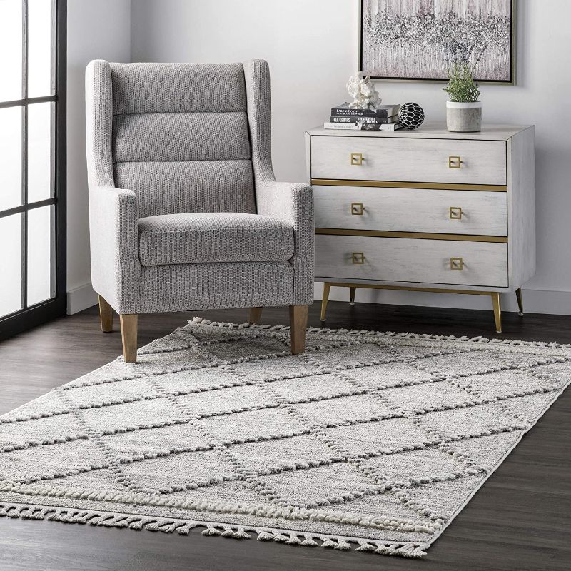 Photo 1 of 
nuLOOM Skylar Textured Trellis Tasseled Area Rug, 6' 7" x 9', Beige
Size:6 ft 7 in x 9 ft
Color:Beige