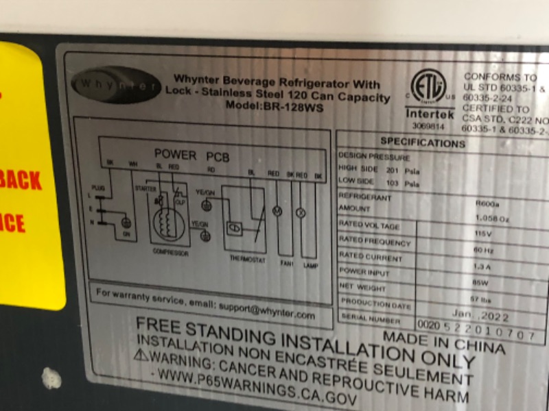 Photo 3 of Whynter BR-128WS Lock, 120 Can Capacity, Stainless Steel Beverage Refrigerator
