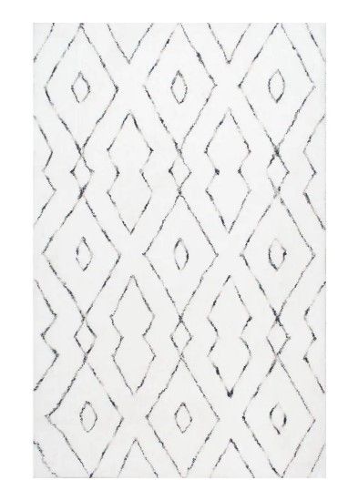 Photo 1 of Beaulah Modern Geometric Shag White 5 ft. x 8 ft. Area Rug