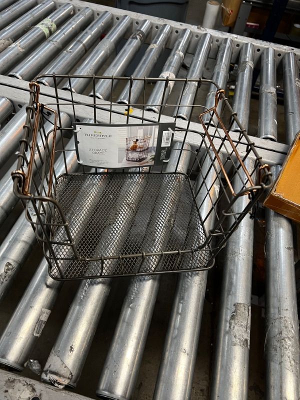 Photo 1 of Wire Stackable Basket with Copper Handle Pewter - Threshold