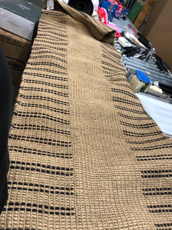 Photo 1 of 2'4"x7' Runner Reseda Hand Woven Striped Jute Cotton Area Rug Black - Threshold™ Designed with Studio McGee
