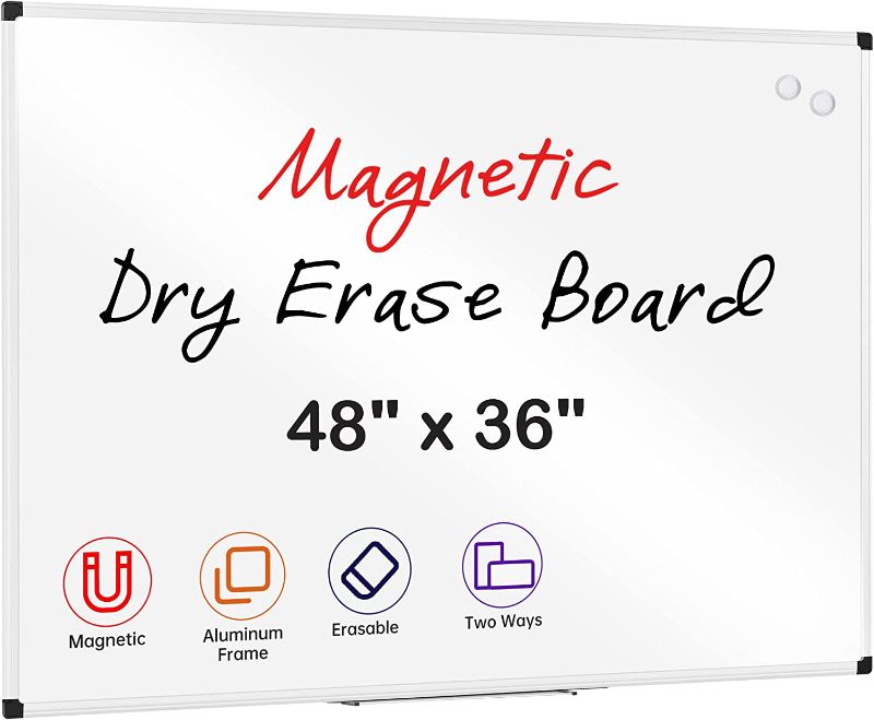 Photo 1 of VUSIGN Magnetic Dry Erase Board, 48 X 36 Inches, Wall Mounted White Board with Pen Tray, Silver Aluminium Frame
